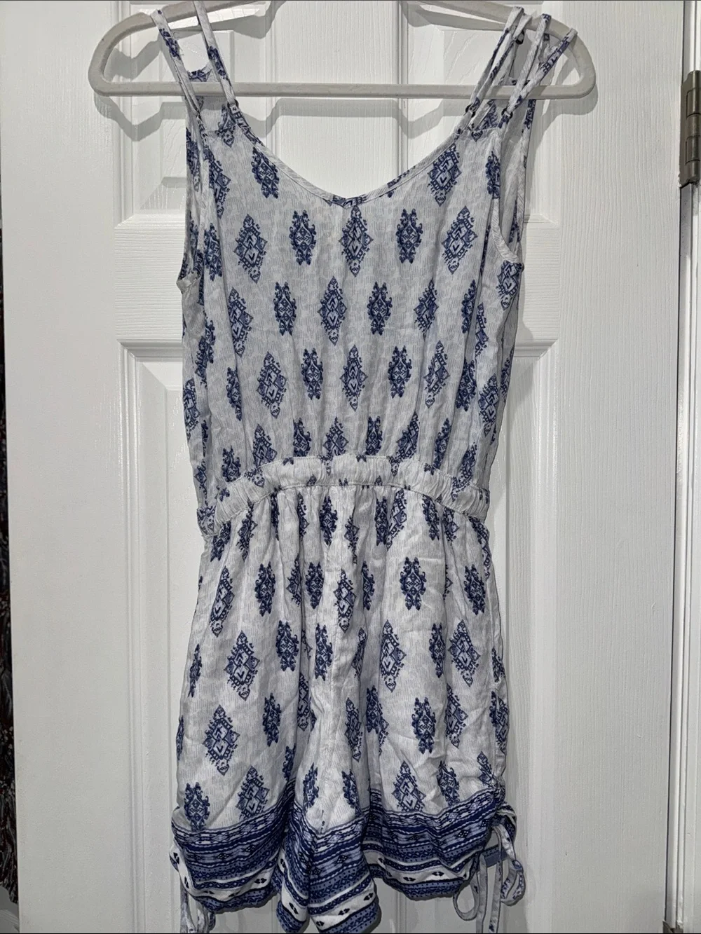 Hollister White and Blue Printed Button Romper - Picture 3 of 3